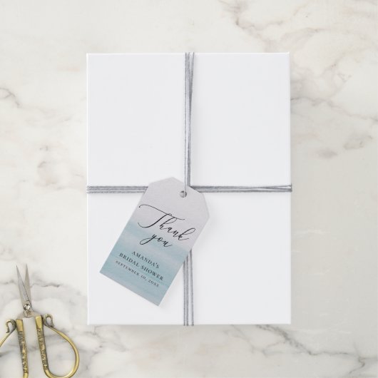 Blauw Kust Bruiloft Feest | Strand Bedankt Favor Cadeaulabel (Met Touw)