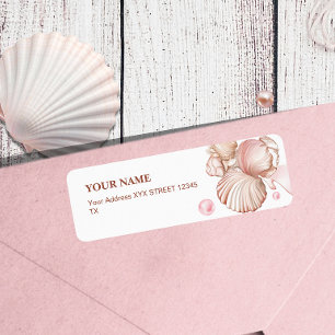 Blauw Kust Chic Blush roze Zeeschelp Etiket