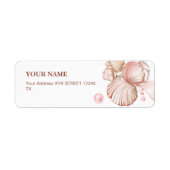 Blauw Kust Chic Blush roze Zeeschelp Etiket (Voorkant)