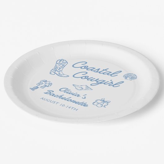 Blauw kust cowgirl vrijgezellenfeest papieren bordje (Gekanteld)