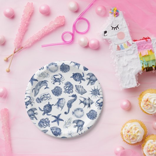 Blauw kust-huwelijk papieren bord (Feest)