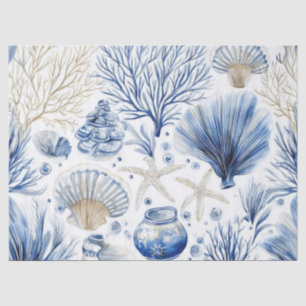 Blauw kust toile schelp koraal patroon (3) tissuepapier