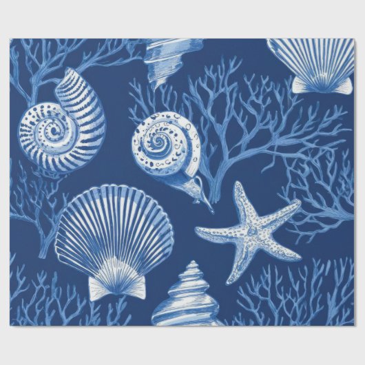 Blauw kust toile zeeschelp koraal patroon (2) cadeaupapier (Vlak)
