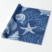 Blauw kust toile zeeschelp koraal patroon (2) cadeaupapier (Uitgerold)
