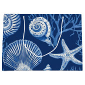 Blauw kust toile zeeschelp koraal patroon (2) groot cadeauzakje (Voorkant)