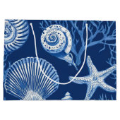 Blauw kust toile zeeschelp koraal patroon (2) groot cadeauzakje (Achterkant)