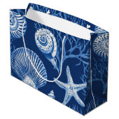 Blauw kust toile zeeschelp koraal patroon (2) groot cadeauzakje (Achterkant Gekanteld)