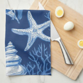 Blauw kust toile zeeschelp koraal patroon (2) theedoek (Quarter Fold)