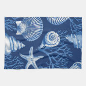 Blauw kust toile zeeschelp koraal patroon (2) theedoek (Horizontaal)