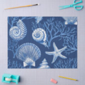 Blauw kust toile zeeschelp koraal patroon (2) tissuepapier (Craft)