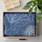 Blauw kust toile zeeschelp koraal patroon (2) tissuepapier (Geschenk)