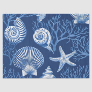 Blauw kust toile zeeschelp koraal patroon (2) tissuepapier