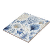 Blauw kust toile zeeschelp koraal patroon (3) tegeltje (Zijkant)