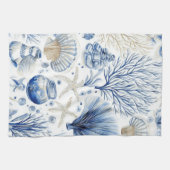 Blauw kust toile zeeschelp koraal patroon (3) theedoek (Horizontaal)