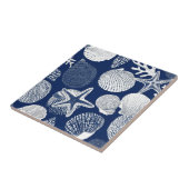 Blauw kust toile zeeschelp koraal patroon (4) tegeltje (Zijkant)