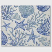 Blauw kust toile zeeschelp koraal patroon cadeaupapier (Vlak)