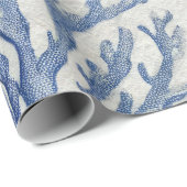 Blauw kust toile zeeschelp koraal patroon cadeaupapier (Rol Hoek)