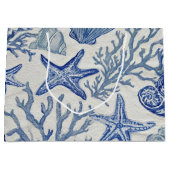 Blauw kust toile zeeschelp koraal patroon groot cadeauzakje (Voorkant)