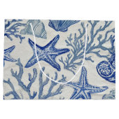 Blauw kust toile zeeschelp koraal patroon groot cadeauzakje (Achterkant)