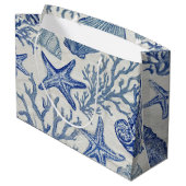 Blauw kust toile zeeschelp koraal patroon groot cadeauzakje (Achterkant Gekanteld)
