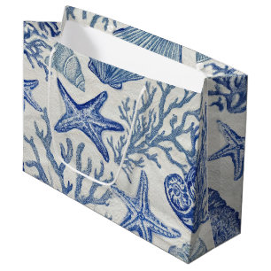 Blauw kust toile zeeschelp koraal patroon groot cadeauzakje