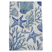 Blauw kust toile zeeschelp koraal patroon medium cadeauzakje (Achterkant)