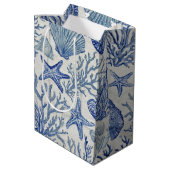 Blauw kust toile zeeschelp koraal patroon medium cadeauzakje (Achterkant Gekanteld)