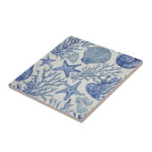 Blauw kust toile zeeschelp koraal patroon tegeltje (Zijkant)