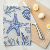 Blauw kust toile zeeschelp koraal patroon theedoek (Quarter Fold)
