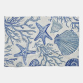 Blauw kust toile zeeschelp koraal patroon theedoek (Horizontaal)