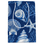 Blauw kust toile zeeschelp koraalpatroon (2) medium cadeauzakje (Voorkant)