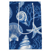 Blauw kust toile zeeschelp koraalpatroon (2) medium cadeauzakje (Achterkant)