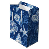Blauw kust toile zeeschelp koraalpatroon (2) medium cadeauzakje (Achterkant Gekanteld)
