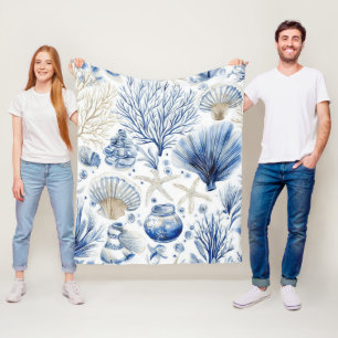 Blauw kust toile zeeschelp koraalpatroon (3) fleece deken