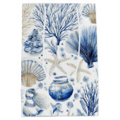 Blauw kust toile zeeschelp koraalpatroon (3) medium cadeauzakje (Achterkant)