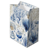 Blauw kust toile zeeschelp koraalpatroon (3) medium cadeauzakje (Achterkant Gekanteld)