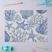 Blauw kust toile zeeschelp koraalpatroon tissuepapier (Craft)