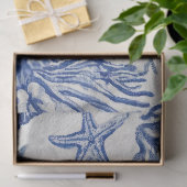 Blauw kust toile zeeschelp koraalpatroon tissuepapier (Geschenk)