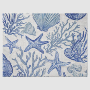 Blauw kust toile zeeschelp koraalpatroon tissuepapier
