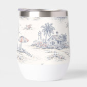 Blauw Kust Tropisch Frans Toile Monogram (Rechts)