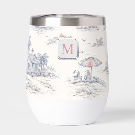Blauw Kust Tropisch Frans Toile Monogram