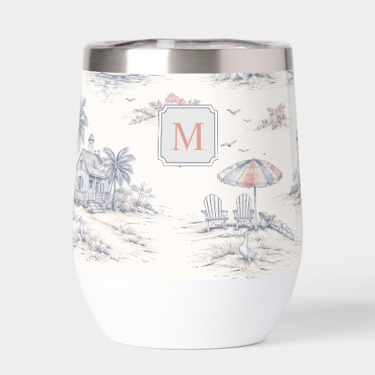 Blauw Kust Tropisch Frans Toile Monogram (Achterkant)