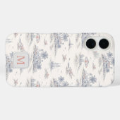 Blauw Kust Tropisch Frans Toile Monogram Case-Mate iPhone Case (Achterkant (horizontaal))