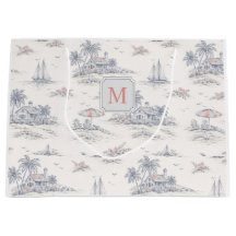 Blauw Kust Tropisch Frans Toile Monogram