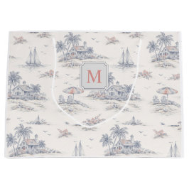 Blauw Kust Tropisch Frans Toile Monogram Groot Cadeauzakje