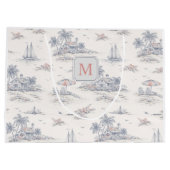 Blauw Kust Tropisch Frans Toile Monogram Groot Cadeauzakje (Achterkant)