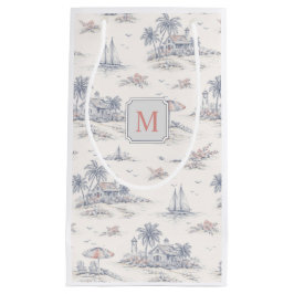 Blauw Kust Tropisch Frans Toile Monogram Klein Cadeauzakje
