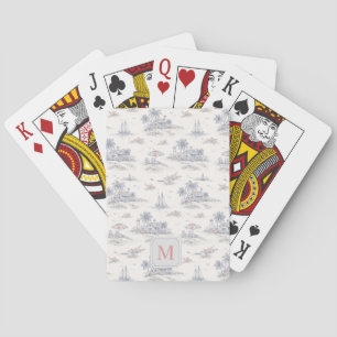 Blauw Kust Tropisch Frans Toile Monogram Naam Pokerkaarten