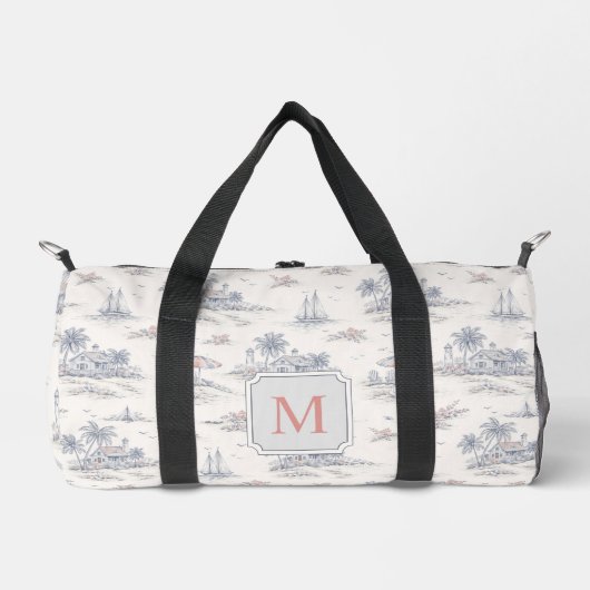 Blauw Kust Tropisch Frans Toile Monogram Plunjezak (Voorkant)