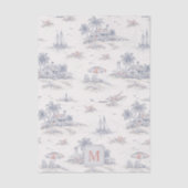 Blauw Kust Tropisch Frans Toile Monogram Tissuepapier (Voorkant)